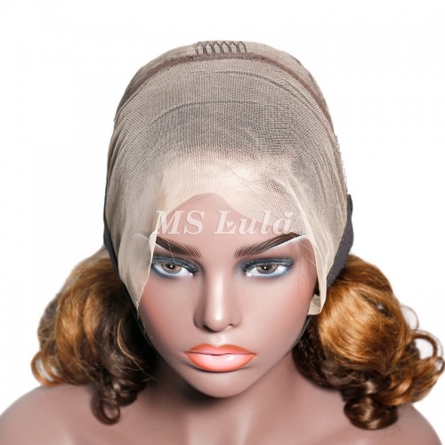 #4/30 Double Drawn Bouncy Curl 13x4 Transparent Lace Full Frontal 300% Density Wig | Human Hair Wig | Lace Front